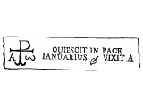 Christian monogram from the Roman catacombs: Chi Rho with Alpha and Omega as in 54a, then the normal sepulchral inscription: `Rest in Peace, Januarius. Lived ...